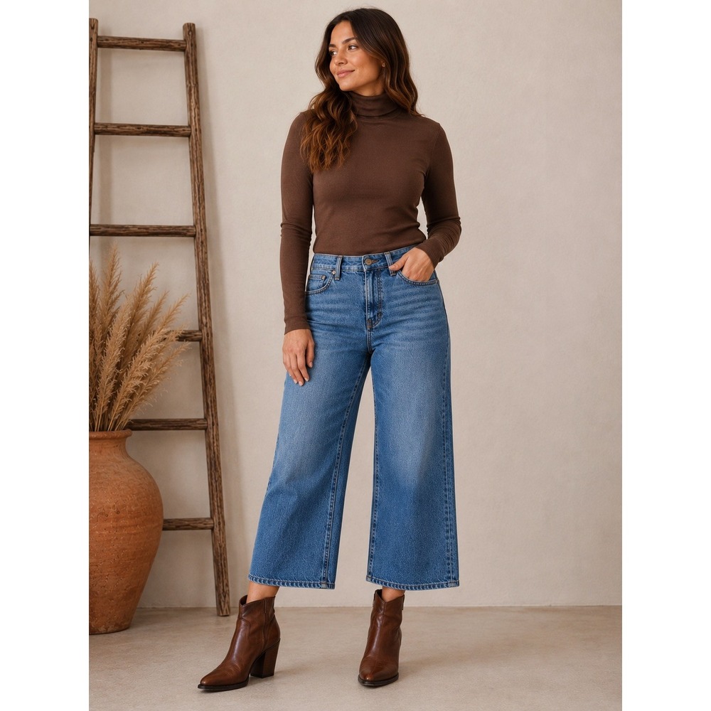 Madwell The Curvy Perfect Vintage Wide-Leg Crop Jean Blue Denim 28 US 6
